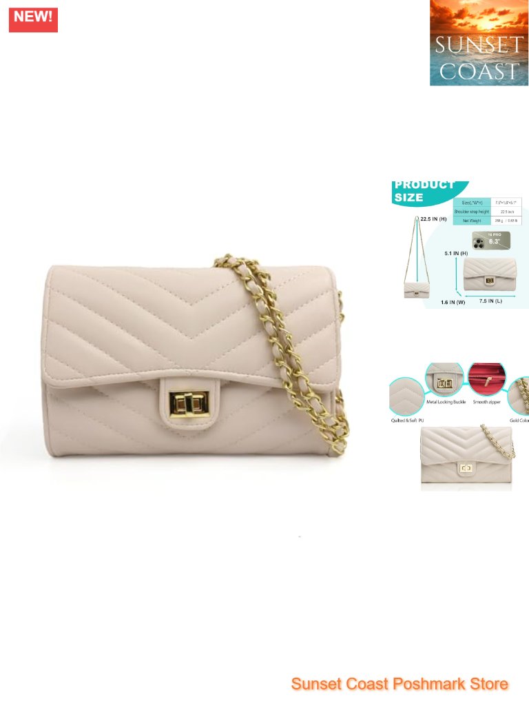 Small Quilted Crossbody Bag For Women, Vegan Leather Clutch Purse With Chain